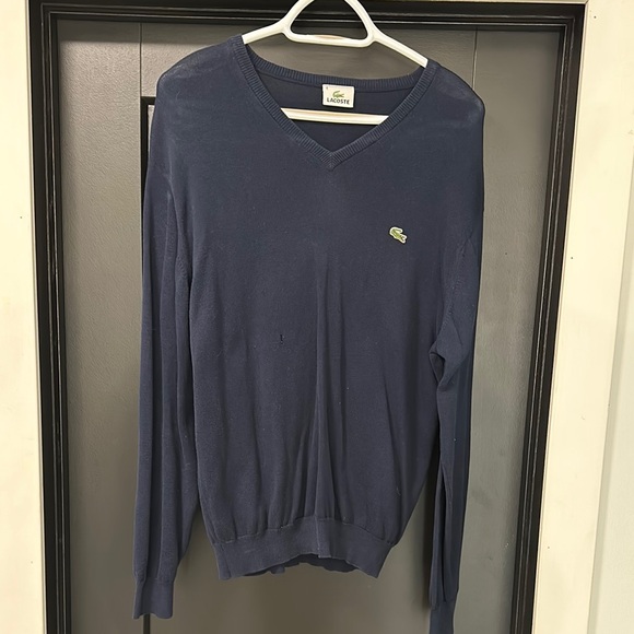 Lacoste Blue V-Neck Sweater - Picture 1 of 4